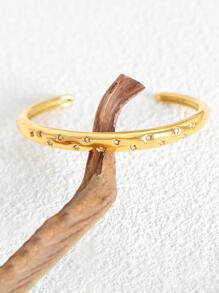 1入組歐美復古星星和水鑽鑲嵌打開開口手鐲,不銹鋼手鐲 - 彩色 - 查看 2