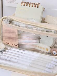 1 pieza Estuche estilo japones de gran capacidad doble capas transparente - Gris - Ver 3