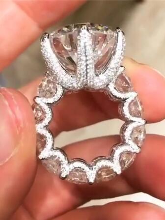 奢华 Cz 宝石铺镶水钻戒指，男女皆宜，适合派对或婚礼