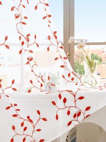 2 Pcs Embroidered Sheer Curtains, Leaf Pattern Voile Curtains For Bedroom, Rod Pocket Light Filtering Living Room Curtains, Decorative Curtains - trái cam - Xem 2