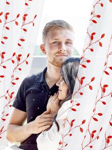 2 Pcs Embroidered Sheer Curtains, Leaf Pattern Voile Curtains For Bedroom, Rod Pocket Light Filtering Living Room Curtains, Decorative Curtains - trái cam - Xem 4