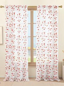 2 Pcs Embroidered Sheer Curtains, Leaf Pattern Voile Curtains For Bedroom, Rod Pocket Light Filtering Living Room Curtains, Decorative Curtains - trái cam - Xem 3