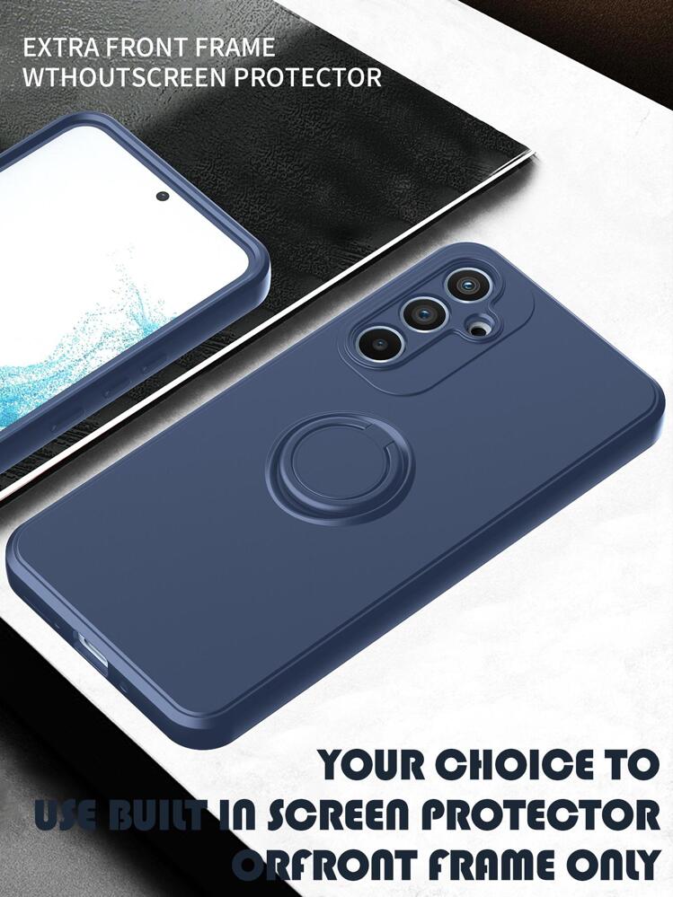 Funda de teléfono azul de unicolor con soporte de anillo, a prueba de agua, a prueba de golpes, resistente a los arañazos, versión internacional, no la versión nacional - Azul - Añade 6