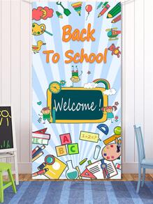 1 pieza trasero a escuela vertical Banner aula porche pizarra Decoración bienvenido Bandera , Telón de fondo de fiesta paño - Celeste - Ver 3