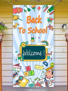 1 pieza trasero a escuela vertical Banner aula porche pizarra Decoración bienvenido Bandera , Telón de fondo de fiesta paño - Celeste - Ver 1