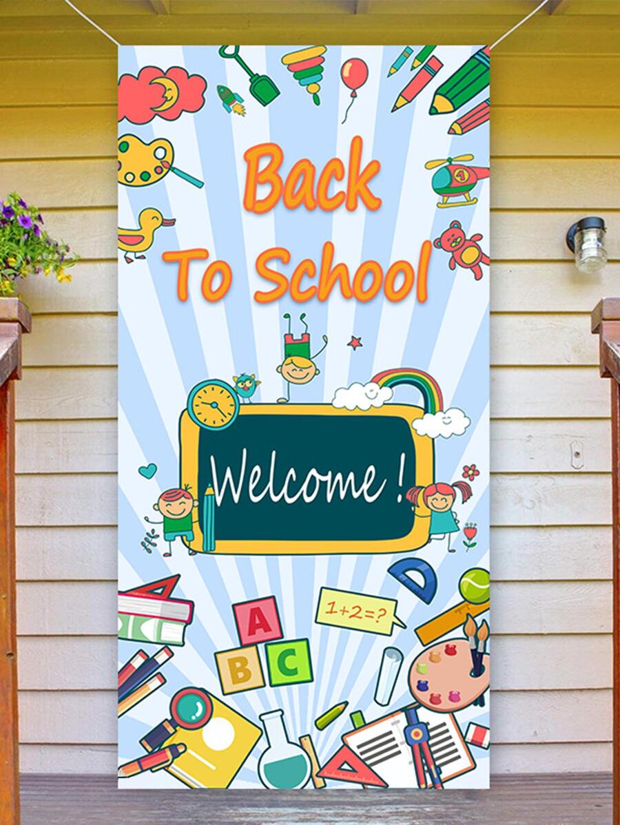 1 pieza trasero a escuela vertical Banner aula porche pizarra Decoración bienvenido Bandera , Telón de fondo de fiesta paño - Celeste - Ver 1