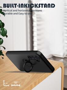 纯色手机壳，带指环支架，兼容 15/15 Plus/15 Pro/15 Pro Max，防水防震防摔防刮，春季礼物，国际版，非国内版 - 黑色 - 查看 4