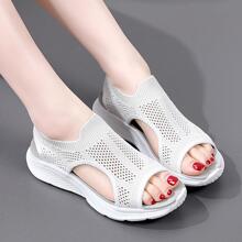 Dames holle mesh ademende sportsandalen, lichtgewicht zachte onderkant antislip open teen casual schoenen