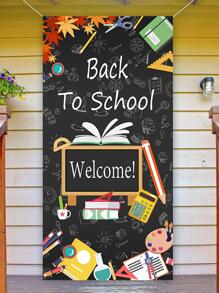 1pc Back To School Vertical Banner For Classroom Door Blackboard Decoration And Party Background Cloth - Black - View 1