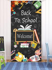 1pc Back To School Vertical Banner For Classroom Door Blackboard Decoration And Party Background Cloth - Black - View 3