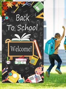 1pc Back To School Vertical Banner For Classroom Door Blackboard Decoration And Party Background Cloth - Black - View 2