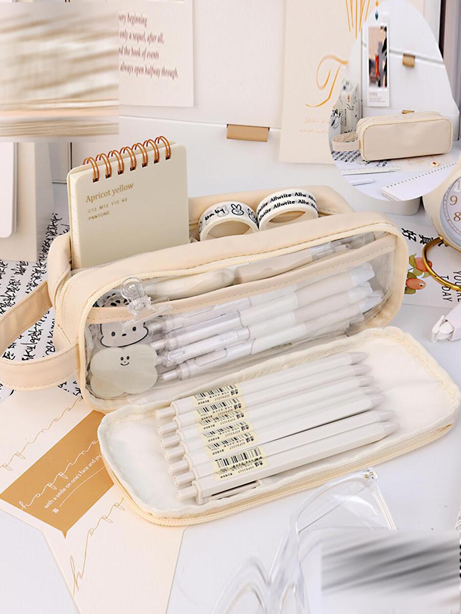 1 Hộp đựng bút hai lớp trong suốt theo phong cách Nhật Bản Dung lượng lớn - trắng - Xem 1