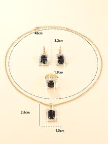 4 piezas/set Set joya de moda con diamante de imitación rectángulo adorno para mujeres para regalo - Negro - Ver 4