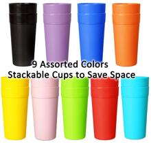 Youngever 9 Pack 22OZ Plastic Tumblers, Unbreakable Drinking Glasses, Plastic Cups in 9 Assorted Colors