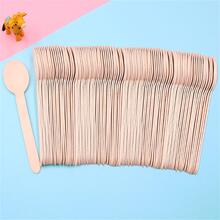 100pcs Disposable Wooden Spoon Tableware, Wooden Spoons Instead Of Plastic Spoons, , , Disposable Tableware Wooden Spoons, Very Safe, Suitable For Outdoor Camping, Kids Party, Dessert Party And Holiday Party - Khaki - View 4