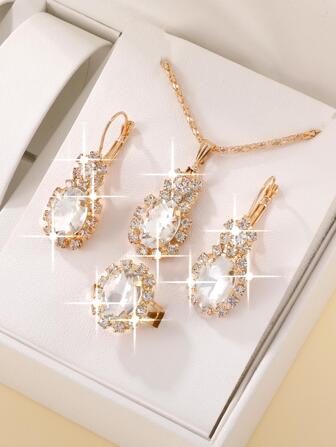 4 pezzi/set Set gioielli alla moda con strass decorato ovale per donne per regalo