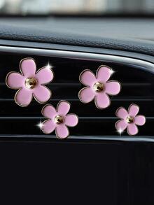 4入組花朵設計鋅合金汽車出風口裝飾品 - 粉色 - 查看 2