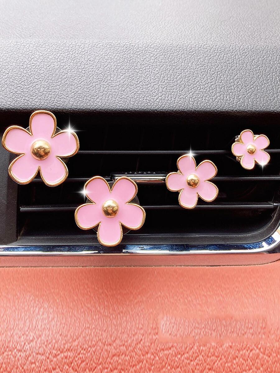 4入組花朵設計鋅合金汽車出風口裝飾品 - 粉色 - 查看 1