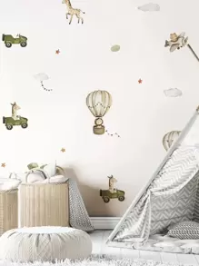 1pc Lovely Animal Balloon Elephant Lion Giraffe Wall Stickers Nordic Home Decoration For Living Room Bedroom Interior Decor, Stickers, Wall Decal, Vinyl Decal For Home Decorations, Spring Decoration Items Refresh Your Home, Rama Decoration Stickers - Apricot - View 1