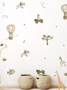 1pc Lovely Animal Balloon Elephant Lion Giraffe Wall Stickers Nordic Home Decoration For Living Room Bedroom Interior Decor, Stickers, Wall Decal, Vinyl Decal For Home Decorations, Spring Decoration Items Refresh Your Home, Rama Decoration Stickers - Apricot - View 5