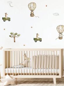 1pc Lovely Animal Balloon Elephant Lion Giraffe Wall Stickers Nordic Home Decoration For Living Room Bedroom Interior Decor, Stickers, Wall Decal, Vinyl Decal For Home Decorations, Spring Decoration Items Refresh Your Home, Rama Decoration Stickers - Apricot - View 4