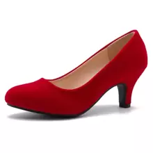 Women's Classic Round Toe Pump Kitten Low Heel Shoes - Red - View 1