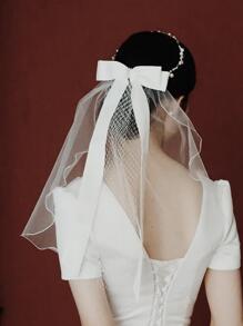 1 件新娘面纱带蝴蝶结蕾丝发夹，适合毕业舞会婚礼旅行摄影、派对头饰道具秋季服装女士 - 白色 - 查看 1