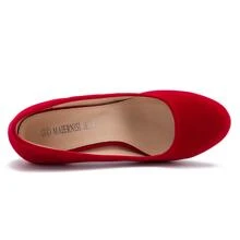 Women's Classic Round Toe Pump Kitten Low Heel Shoes - Red - View 4