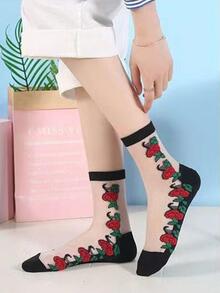 兩雙女性印花休閒中筒襪,適合夏天