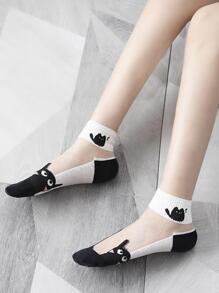 5pairs Cartoon Graphic Ankle Socks - Black and White - View 3