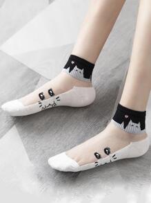 5pairs Cartoon Graphic Ankle Socks - Black and White - View 4