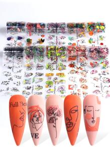 FULL BEAUTY Giấy bạc in hình mặt trừu tượng, 1 hộp miếng dán trang trí móng tay, phụ kiện làm móng - Nhiều màu - Xem 4