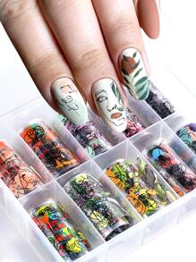 FULL BEAUTY Giấy bạc in hình mặt trừu tượng, 1 hộp miếng dán trang trí móng tay, phụ kiện làm móng - Nhiều màu - Xem 2