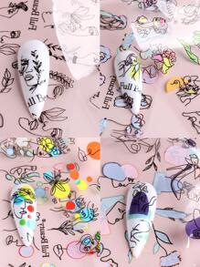 FULL BEAUTY Giấy bạc in hình mặt trừu tượng, 1 hộp miếng dán trang trí móng tay, phụ kiện làm móng - Nhiều màu - Xem 6