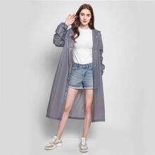 1pc Drawstring Detail Raincoat - Grey - View 2