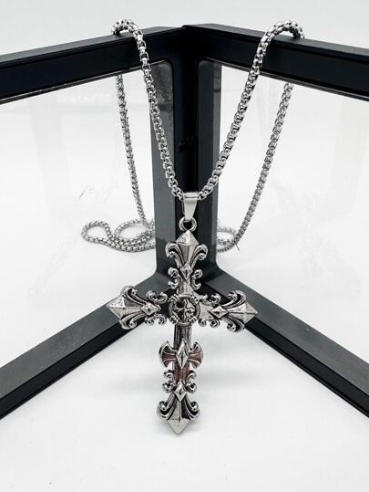 1pc Unisex European & American Punk Cross Necklace, Suitable For Bars