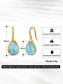 1對純銀925天然海藍寶石垂墜耳環,獨特的水滴造型設計,適用於女士優雅的耳洞飾品,作為禮物、派對、婚禮配件 - 金黃色 - 查看 6