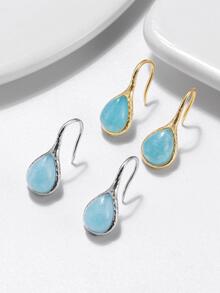 1對純銀925天然海藍寶石垂墜耳環,獨特的水滴造型設計,適用於女士優雅的耳洞飾品,作為禮物、派對、婚禮配件 - 金黃色 - 查看 4