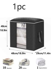 1入組大號儲物袋收納袋帶加固手柄衣物儲物袋床上用品被子衣服壁櫥透明窗戶堅固拉鍊儲物盒 - 黑色 - 查看 4