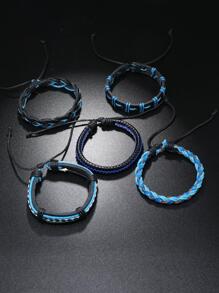 5 cái/bộ Đúng mốt Khối màu Thiết kế bện Vòng tay Cho nam giới Để Trang Trí Hàng Ngày - Màu xanh lam - Xem 3