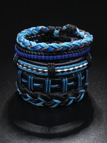 5 cái/bộ Đúng mốt Khối màu Thiết kế bện Vòng tay Cho nam giới Để Trang Trí Hàng Ngày - Màu xanh lam - Xem 1