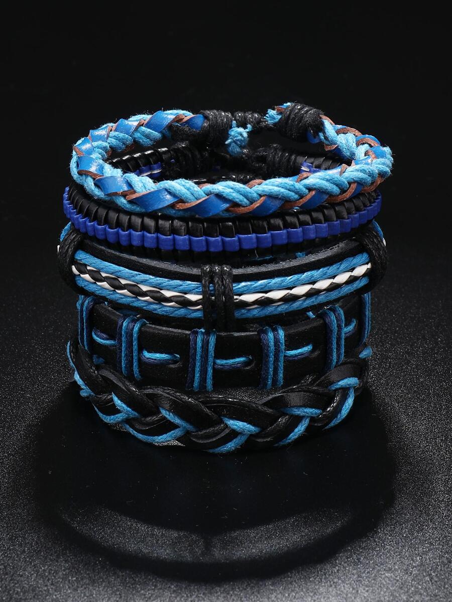 5 cái/bộ Đúng mốt Khối màu Thiết kế bện Vòng tay Cho nam giới Để Trang Trí Hàng Ngày - Màu xanh lam - Xem 1