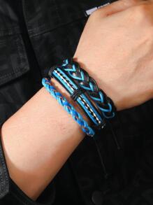 5 cái/bộ Đúng mốt Khối màu Thiết kế bện Vòng tay Cho nam giới Để Trang Trí Hàng Ngày - Màu xanh lam - Xem 5