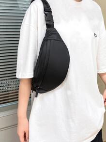 Water-Proof Nylon Material Front Zipper Bag Men's Simple Casual Solid Color Versatile Crossbody Waist Bag For Books Winter Shoulder Bag Rider Bag Black Bag Large Capacity Multi-Functional Outdoor Vacation Travel Chest Bag Belt Bag For Men Pouch Phone Bag - Black - View 3