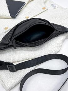 Water-Proof Nylon Material Front Zipper Bag Men's Simple Casual Solid Color Versatile Crossbody Waist Bag For Books Winter Shoulder Bag Rider Bag Black Bag Large Capacity Multi-Functional Outdoor Vacation Travel Chest Bag Belt Bag For Men Pouch Phone Bag - Black - View 5