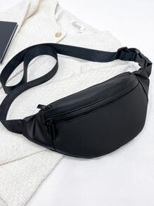 Water-Proof Nylon Material Front Zipper Bag Men's Simple Casual Solid Color Versatile Crossbody Waist Bag For Books Winter Shoulder Bag Rider Bag Black Bag Large Capacity Multi-Functional Outdoor Vacation Travel Chest Bag Belt Bag For Men Pouch Phone Bag - Black - View 4