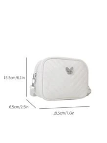 Cô gái bướm trang trí khâu chi tiết PU Zipper Túi vuông thời trang - trắng - Xem 2