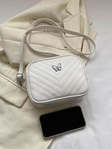 Cô gái bướm trang trí khâu chi tiết PU Zipper Túi vuông thời trang - trắng - Xem 4