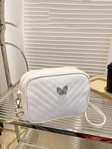 Cô gái bướm trang trí khâu chi tiết PU Zipper Túi vuông thời trang - trắng - Xem 1