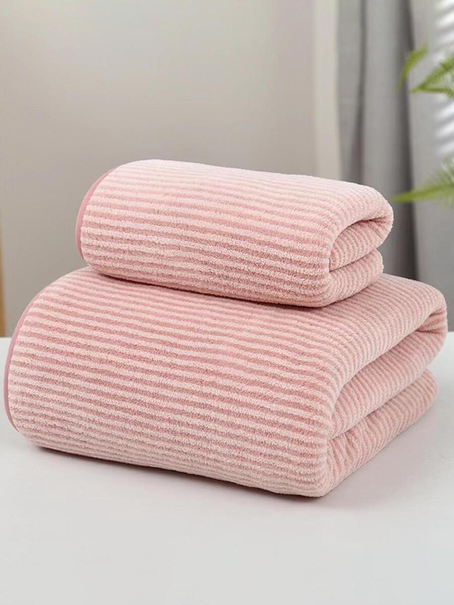 1 条条纹图案浴巾或 1 条面巾，现代布艺毛巾，适用于浴室、健身房、酒店家居浴室装饰 - 粉色 - 查看 1